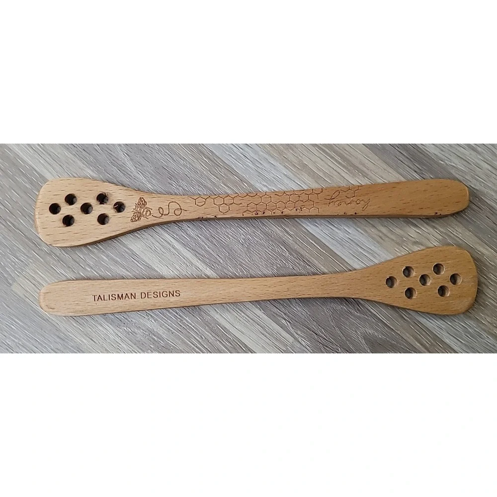 2 Talisman Designs Laser‎ Etched Beechwood Honey Spreader | Honey Bee Design